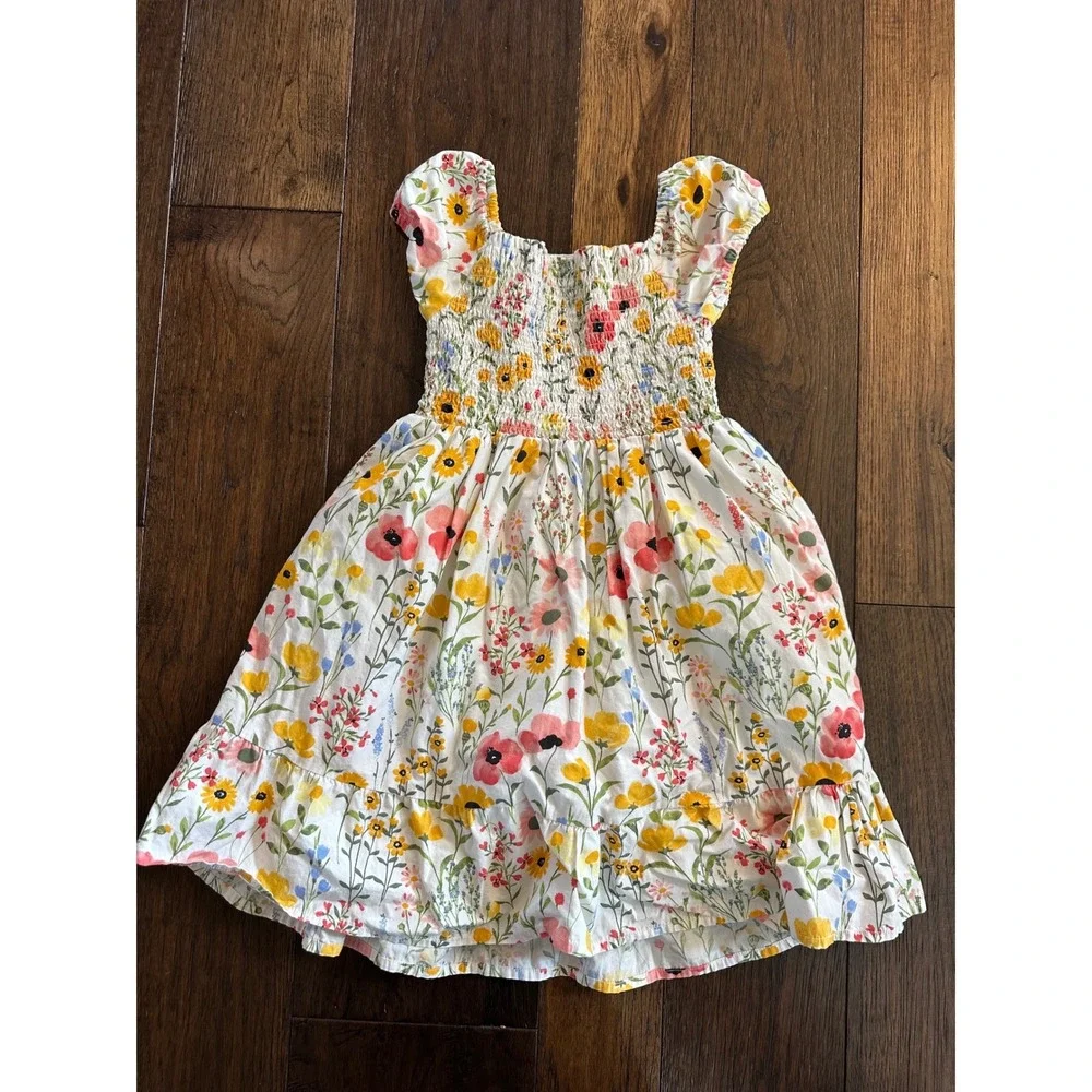 Gymboree Girls Floral Smocked Dress Size 7 Cotton Wildflower Tiered Sun Dress